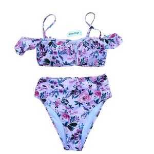 NWT Verano Playa Women’s Floral Ruffled High Waist Bikini Swimsuit Size Medium